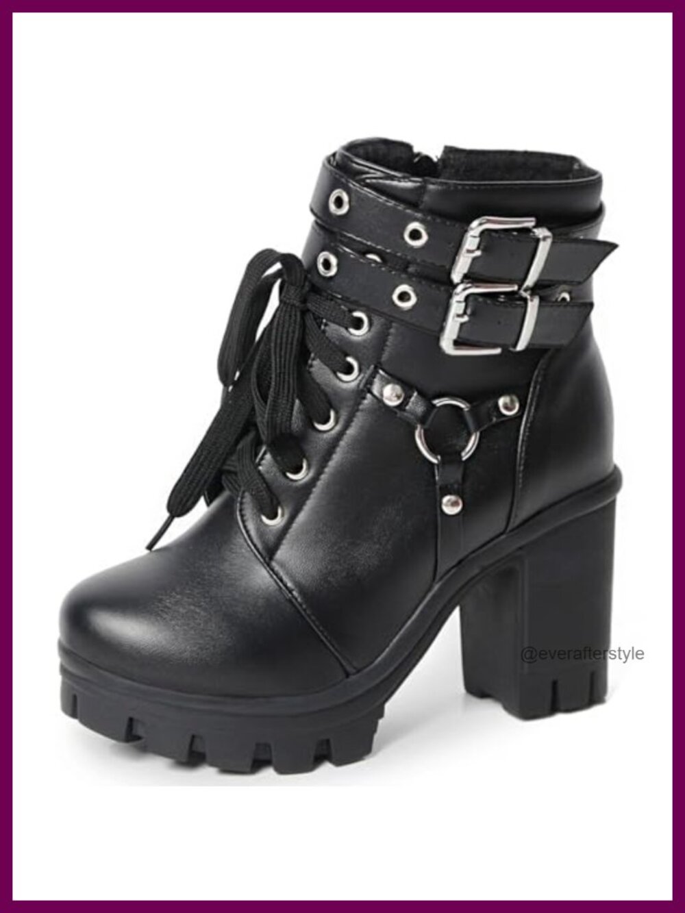 Goth Platform Ankle Boots Black Chunky Heeled Lace Up Combat Bootie